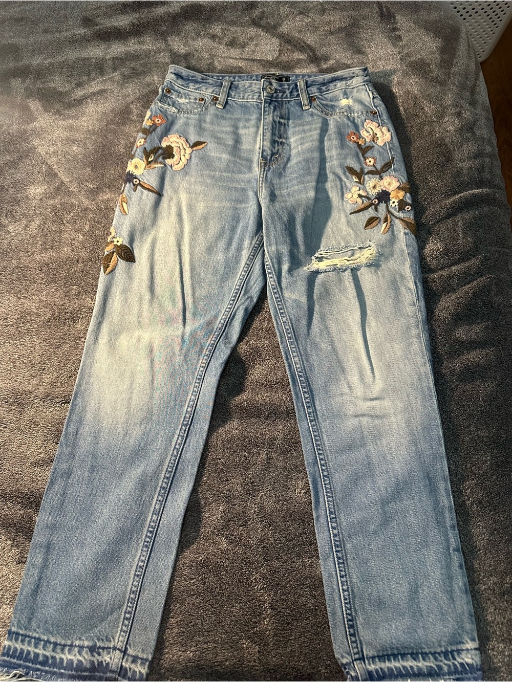 Abercrombie & Fitch Light Blue Embroidered Boyfriend Jeans